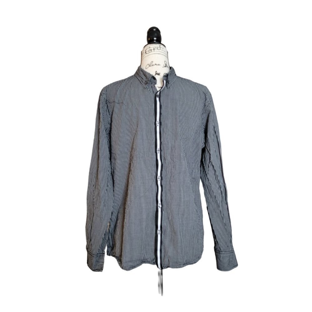 SMOG Men's Button Down Check 100% Cotton Shirt - Size Large